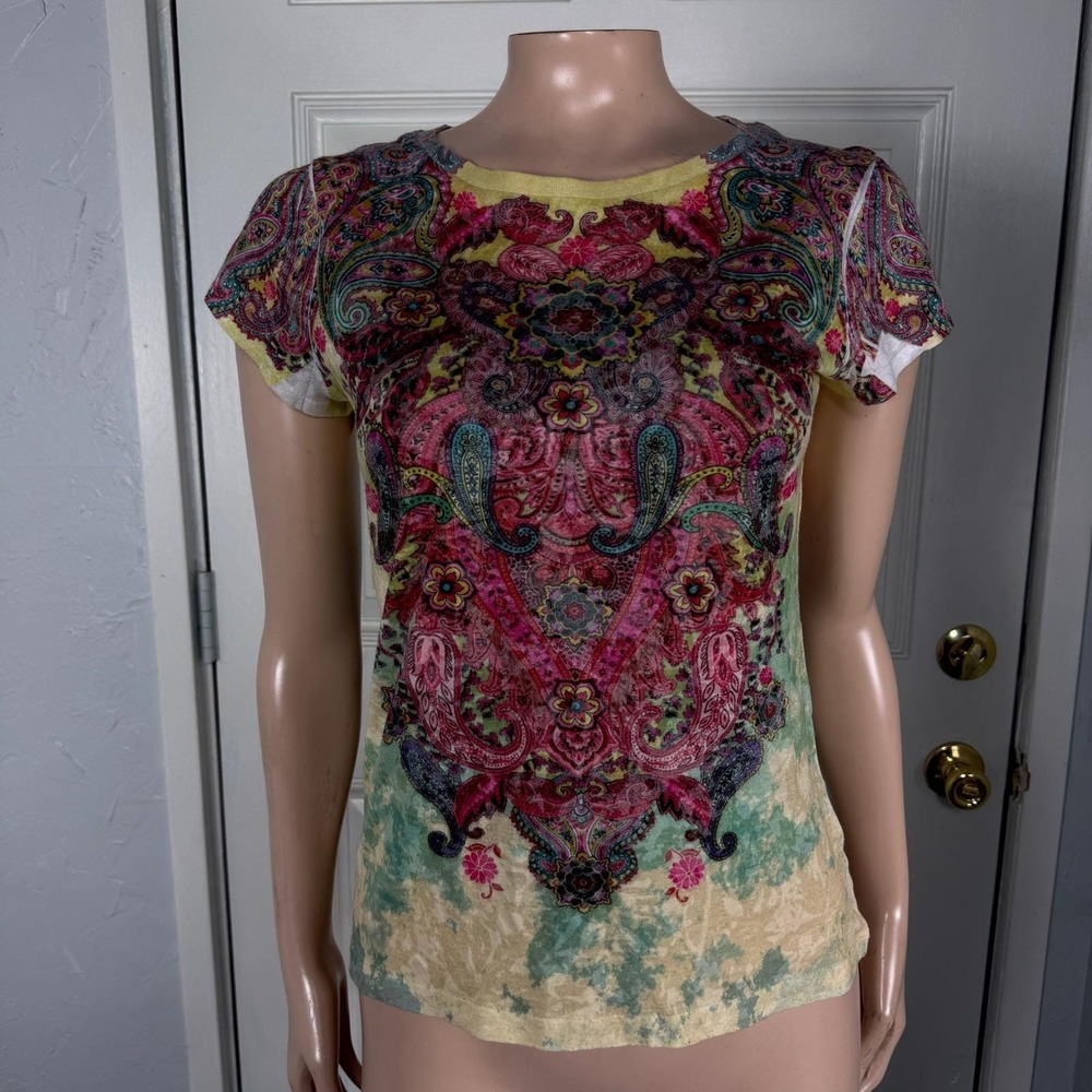Vintage Y2K Mossimo Shirt Medium Baby Tee Knit Floral Bohemian T-shirt H3-7